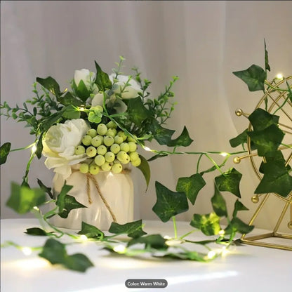 Artificial  Fairy Lights – Pothos Leaf LED String Lights | Battery Operated Greenery Decor for Bedroom, Wall, Wedding & Party Decoration
