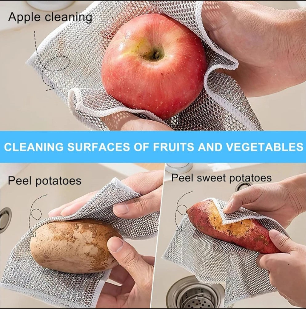 pack of 5 pcs Magic Dishcloth – Metal Wire Cleaning Cloth for Kitchen, Pots & Silver Dish Washing