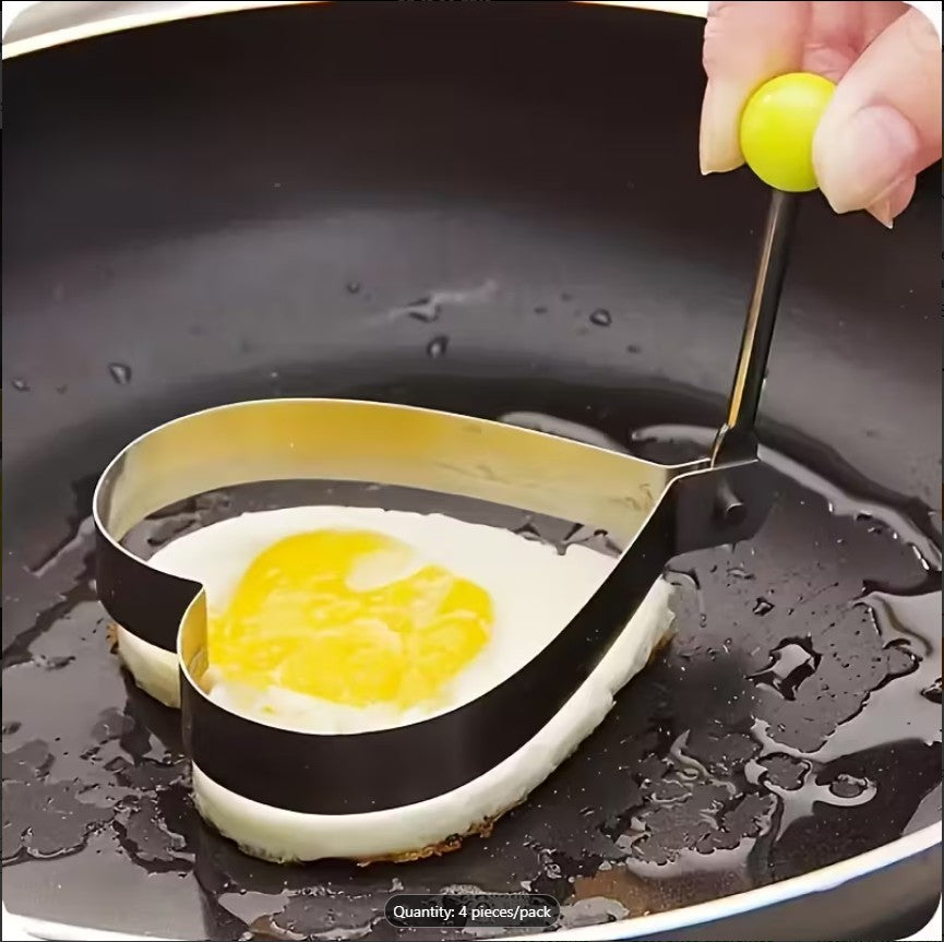 4PCS Stainless Steel Fried Egg Mold Set – Heart, Round, Star & Flower Shaped Egg and Pancake Rings