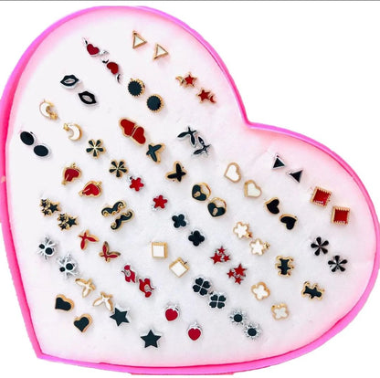 premium 36/Pairs of Studs, Random Earrings, Cartoon heart shape packing Hypoallergenic Plastic and metal Stud for Girls/women