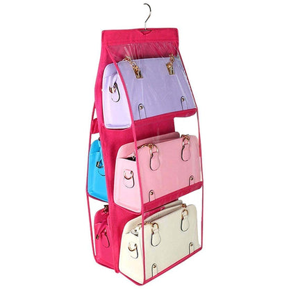 6 & 8 Pockets Hanging Purse Handbag Organizer 1 Pcs Clear Hanging Shelf Bag Collection Storage Holder Purse Bag Wardrobe Closet Space Saving Organizer