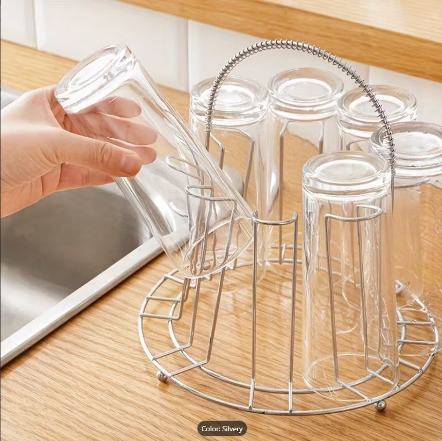 Stainless Steel Glass & Cup Storage Rack – Multi-Compartment Kitchen Draining & Drying Stand for Mugs and Glasses (Rack Only)