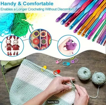 12 Pcs Colorful Plastic Handle Aluminum Crochet Hooks Set – Premium Knitting & DIY Craft Tools for Beginners & Experts
