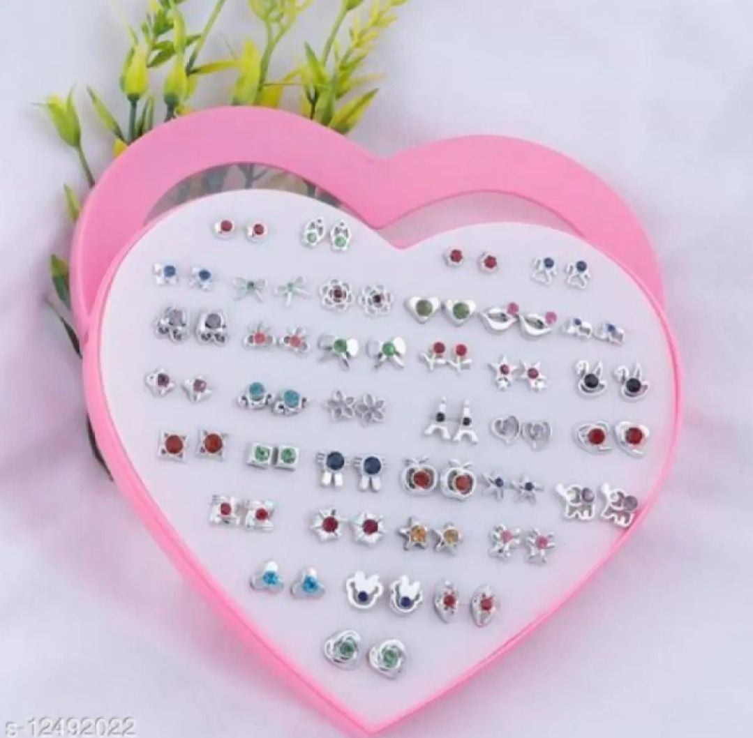 premium 36/Pairs of Studs, Random Earrings, Cartoon heart shape packing Hypoallergenic Plastic and metal Stud for Girls/women