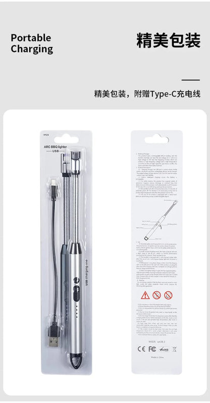 Electric Arc USB Rechargeable Flameless Arc Lighter Flexible and Windproof for Candles, Hiking, Camping, Kitchen, Fireplaces 360 degree free rotation