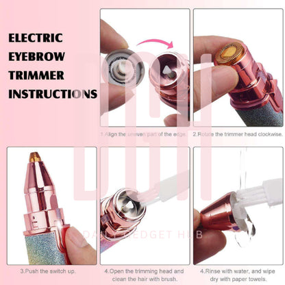 EYEBROW TRIMMER | 2 In 1 PAINLESS BROW SHAVER HAIR REMOVER BATTERY OPERATED EYEBROW TRIMMER FACIAL HAIR REMOVER.