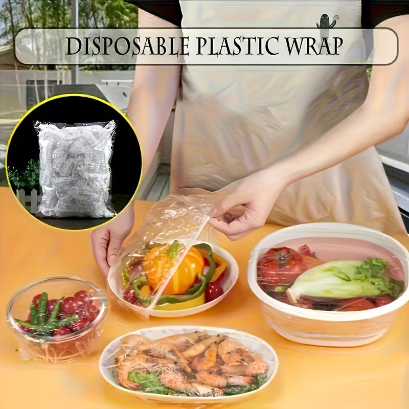 100pcs Stretchable Plastic Food Wrap Roll with Transparent Reusable Dish Covers