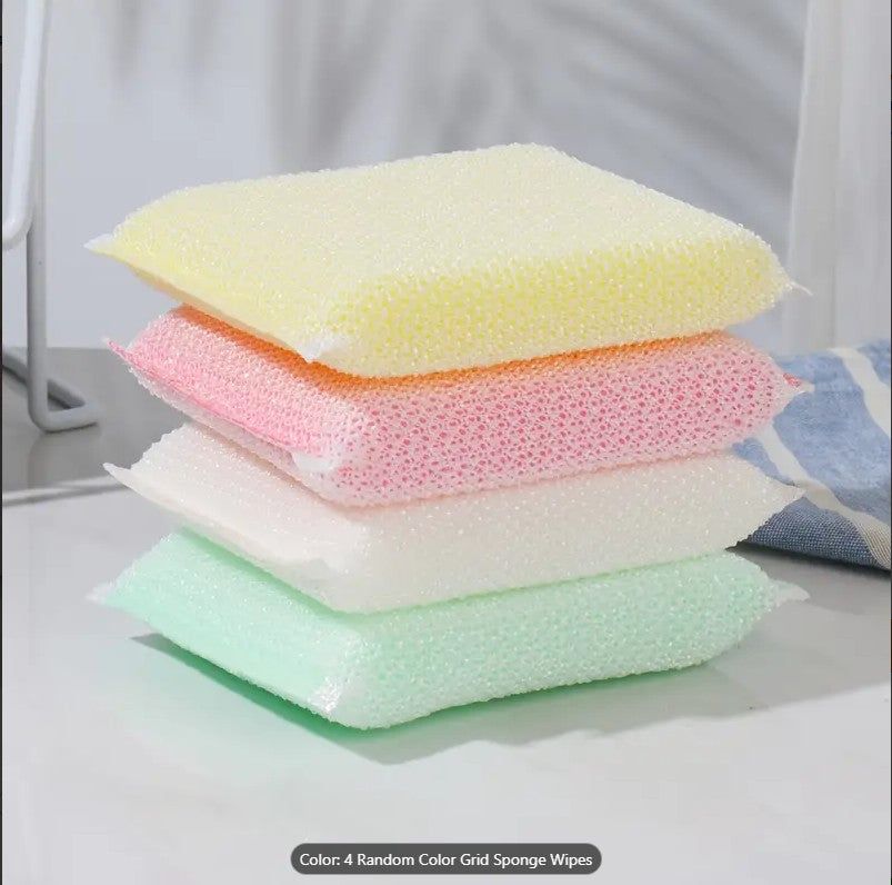 4PCS Premium Non-Scratch Kitchen Cleaning Sponges | Double-Sided Reusable Dish Scrubber Pads for Pots, Pans & Non-Stick Cookware