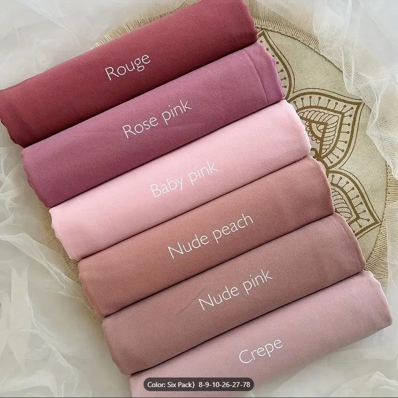 6 Pink Hijab Set Luxury Chiffon Hijab for Women & Girls