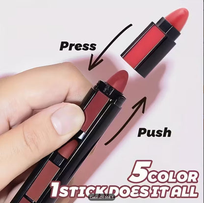 5-in-1 Multi-Function Makeup Set –1 stick contain multiple task ( Matte Lipsticks, Eyeshadow, & Blush Highlighter in One Compact Kit)