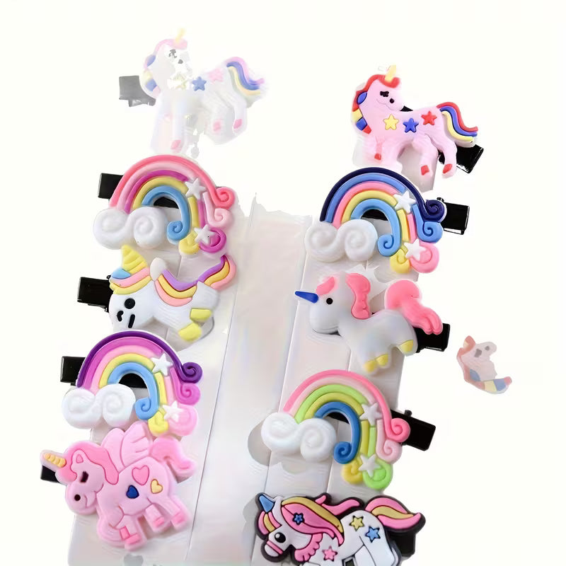 Unicorn Hair Clips Set for Girls | Cute Rainbow Cartoon Hair Accessories