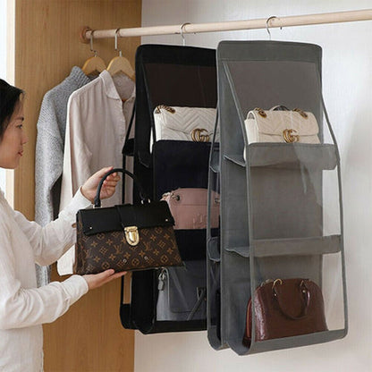 6 & 8 Pockets Hanging Purse Handbag Organizer 1 Pcs Clear Hanging Shelf Bag Collection Storage Holder Purse Bag Wardrobe Closet Space Saving Organizer