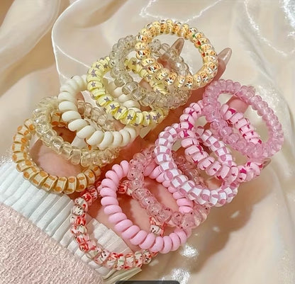 Candy-Colored Spiral Hair Ties for Women – Telephone Wire Elastic Phone Cord Hair Bands | Stylish, Tangle-Free & Gentle Hair Accessories