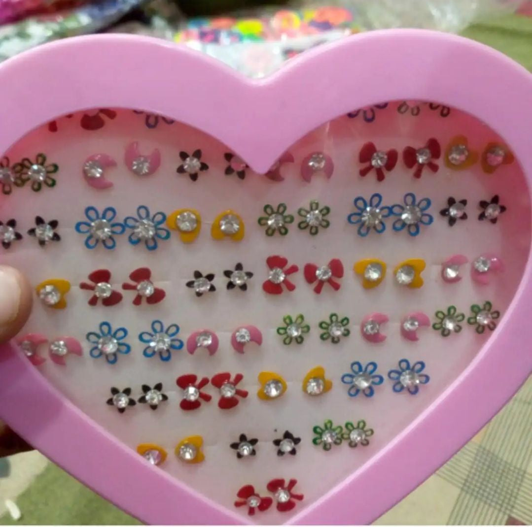 premium 36/Pairs of Studs, Random Earrings, Cartoon heart shape packing Hypoallergenic Plastic and metal Stud for Girls/women