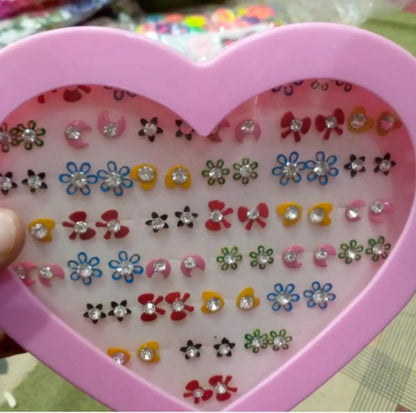premium 36/Pairs of Studs, Random Earrings, Cartoon heart shape packing Hypoallergenic Plastic and metal Stud for Girls/women