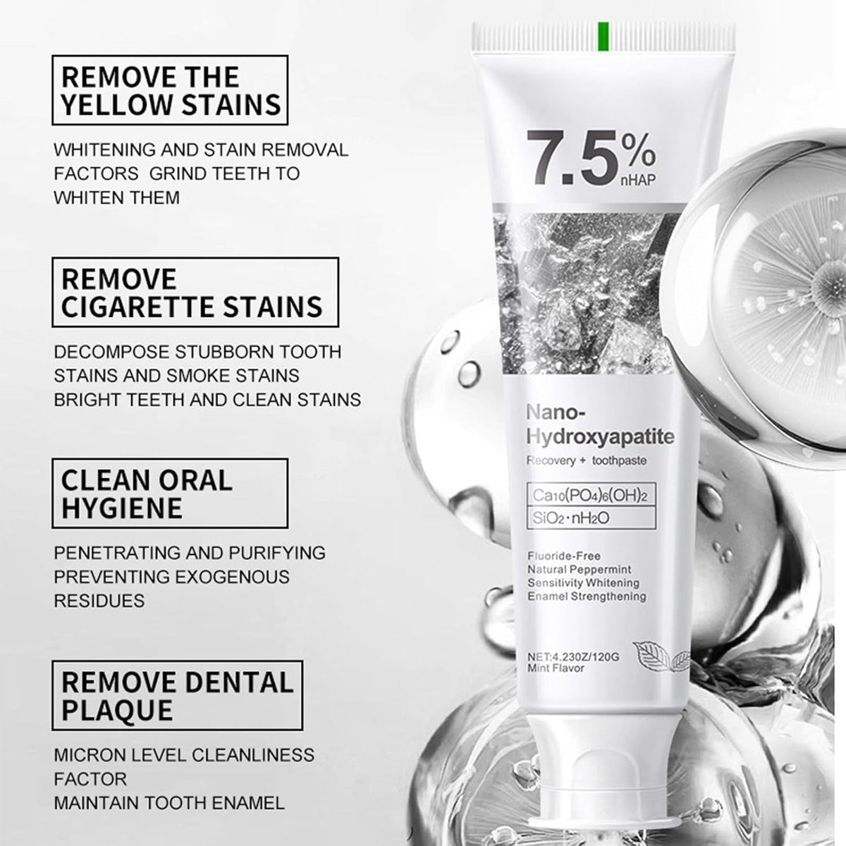 Holydeer Nano Hydroxyapatite Toothpaste | Fluoride Free Enamel Repair & Remineralization | Teeth Whitening Toothpaste | Anti Cavity & Tooth Sensitivity Relief | Gum Protection | Natural Tooth Paste for Sensitive Teeth | Adults & Kids | Fresh Breath