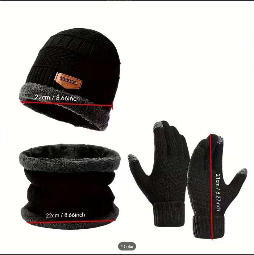 3 PCS Winter Hat & Scarf Set for Women & Men