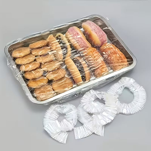 100pcs Stretchable Plastic Food Wrap Roll with Transparent Reusable Dish Covers