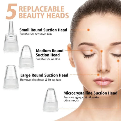 5 in 1 Blackhead Remover Vacuum – Electric Pore Cleaner with 5 Suction Heads, USB Rechargeable Facial Skin Care Tool
