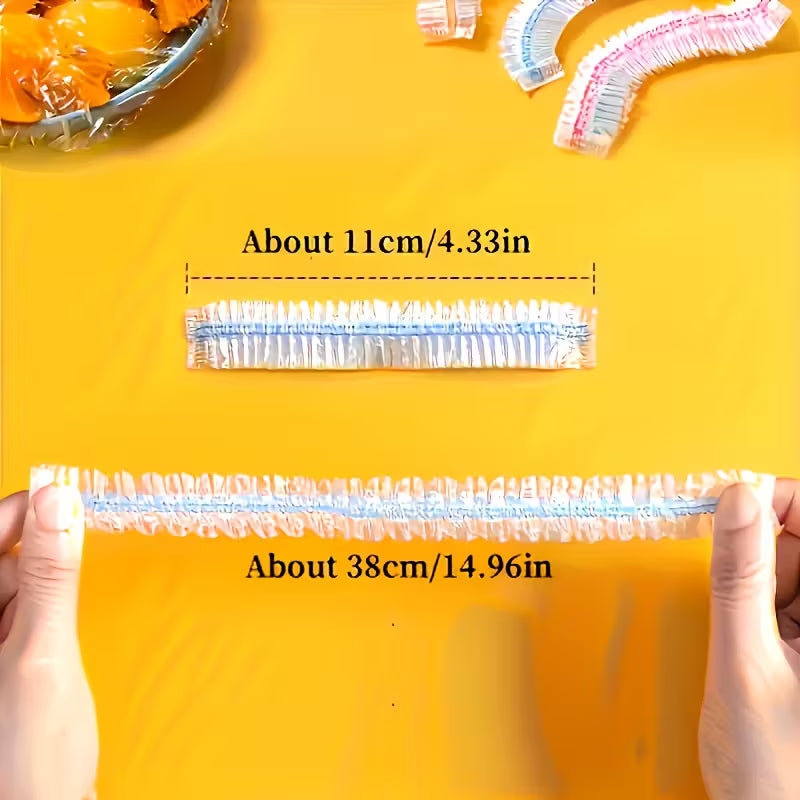 100pcs Stretchable Plastic Food Wrap Roll with Transparent Reusable Dish Covers