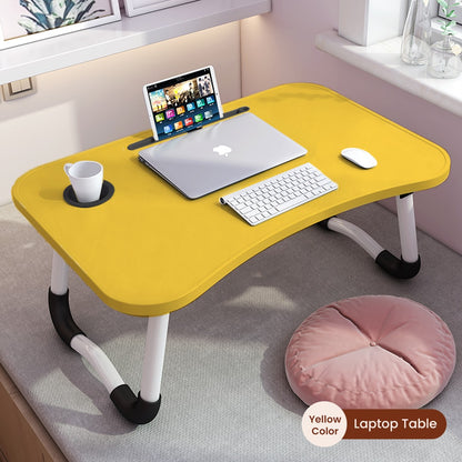 Foldable Wooden Gaming Laptop Table for Bed – Ergonomic Portable Stand with Tablet & Cup Holder Slots