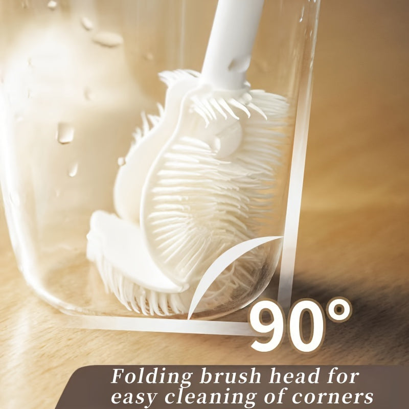 Foldable 360 degree cleaning silicone brush with long handle