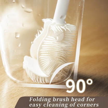 Foldable 360 degree cleaning silicone brush with long handle