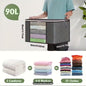 Large Gray Foldable Storage Bags (90L) with Zipper & Handle for Clothes, Wardrobe, Blankets, Quilts & Under-Bed Organizer