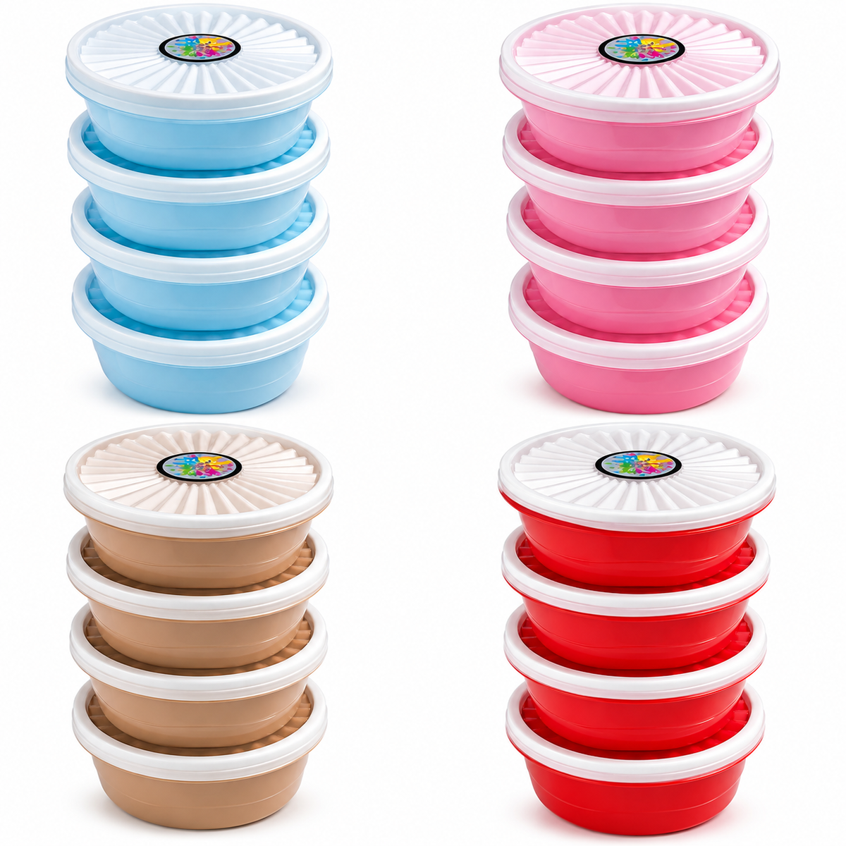 Premium 4-Piece Round Food Storage Container Set - BPA Free, Leak Proof, Stackable Kitchen Organizers - 500ml Each