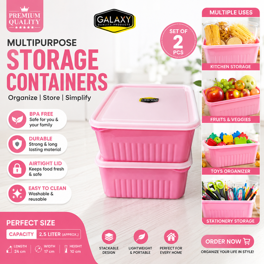Galaxy Quality Plastic Rectangular Food Storage Box Set | Airtight Kitchen Organizer Container with Lid | Leakproof Fridge Storage (Pack of 2)