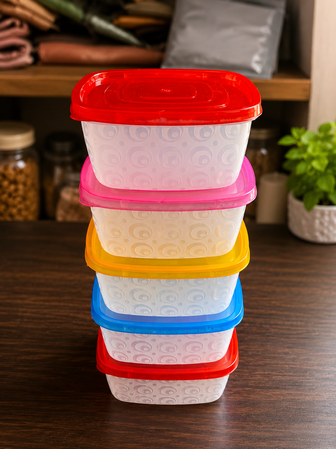 Premium 5-Piece Square Food Storage Container Set - BPA Free, Leak Proof, Stackable Kitchen Organizers with Colorful Lids