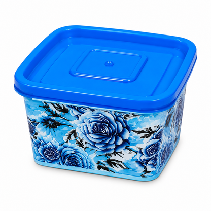 Premium Blue Floral Food Storage Containers Set - Airtight & Leakproof, BPA Free Square Kitchen Organizers with Blue Lids