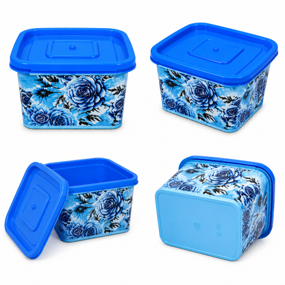 Premium Blue Floral Food Storage Containers Set - Airtight & Leakproof, BPA Free Square Kitchen Organizers with Blue Lids