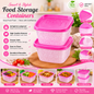 Premium Pink Patterned Square Food Storage Container Set - Airtight Leakproof BPA Free Kitchen Organizers with Pink Lids