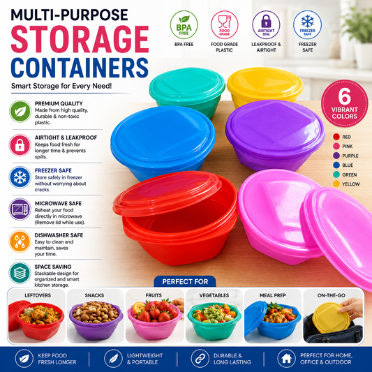 Premium Multicolored Round Food Storage Container Set - Airtight Leakproof BPA Free Kitchen Organizers with Assorted Lids