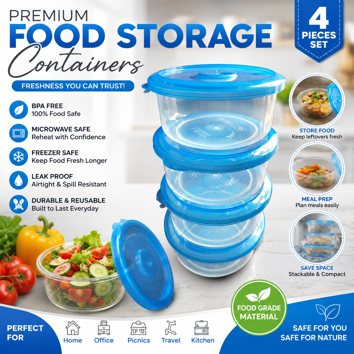 Premium Red and Pink Rectangular Food Storage Container Set - Airtight Leakproof BPA Free Kitchen Organizers with Vibrant Lids