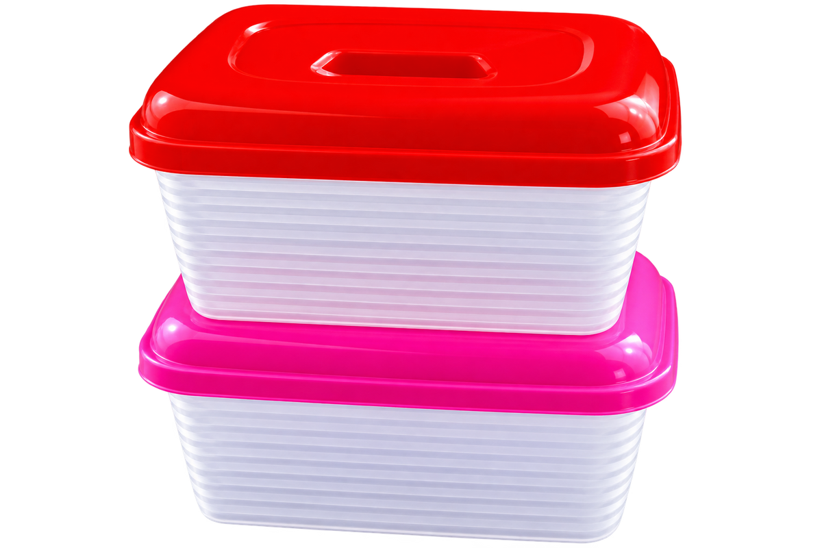 Premium Red and Pink Rectangular Food Storage Container Set - Airtight Leakproof BPA Free Kitchen Organizers with Vibrant Lids