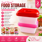 Premium Red and Pink Rectangular Food Storage Container Set - Airtight Leakproof BPA Free Kitchen Organizers with Vibrant Lids