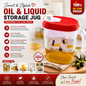 Premium Plastic Oil Dispenser Jug with Red Lid - 100% Leakproof Liquid & Cooking Oil Container with Easy Pour Spout & Handle