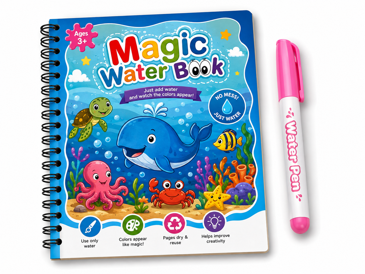 Magic Water Drawing Book for Kids - Reusable Water Painting Coloring Book with Refillable Magic Pen, No Ink No Mess Educational Toy
