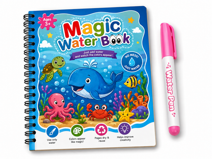 Magic Water Drawing Book for Kids - Reusable Water Painting Coloring Book with Refillable Magic Pen, No Ink No Mess Educational Toy