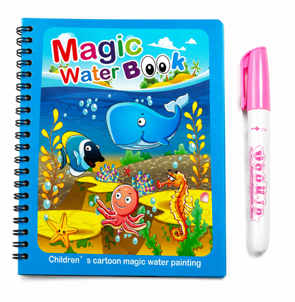 Magic Water Drawing Book for Kids - Reusable Water Painting Coloring Book with Refillable Magic Pen, No Ink No Mess Educational Toy