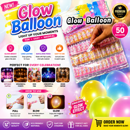 LED Glow Balloons Set - Pack of 50 Light-Up Party Balloons with Amazing Glow Effect for Birthdays, Weddings & Celebrations