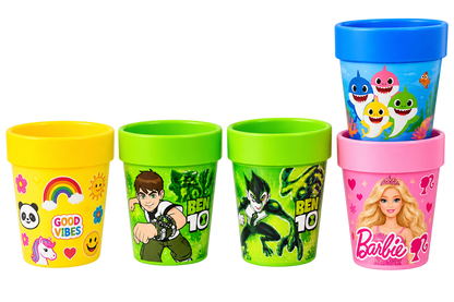 Kids Cartoon Character Drinking Cups Set - Colorful Plastic Tumbler Cups with Lid / Storage Cap for Water, Milk & Juices