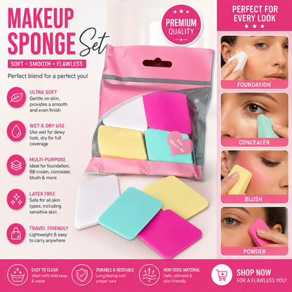 Professional Makeup Sponge Set - Soft Latex-Free Cosmetic Blender Sponges for Foundation, Concealer, Blush & Powder