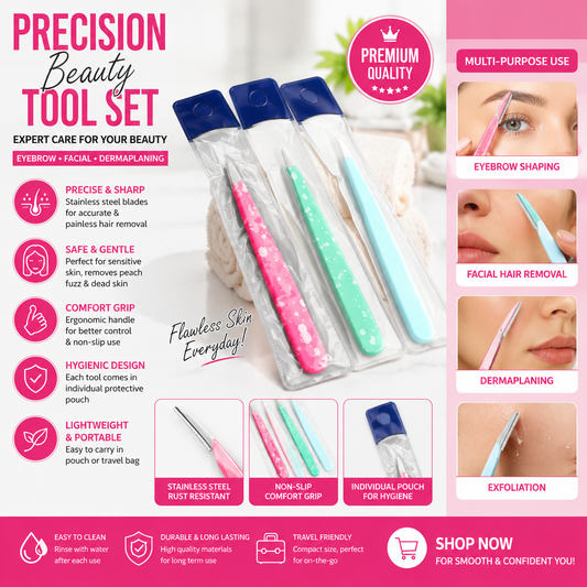 Professional Eyebrow Razor & Face Hair Remover Set - Portable Facial Shaving Razors with Safety Cap (Multi-Color)