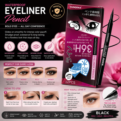 Waterproof Eyeliner Pencil Long Lasting Black Liquid Eye Liner Pen, Smudge Proof & Quick Dry Eye Makeup