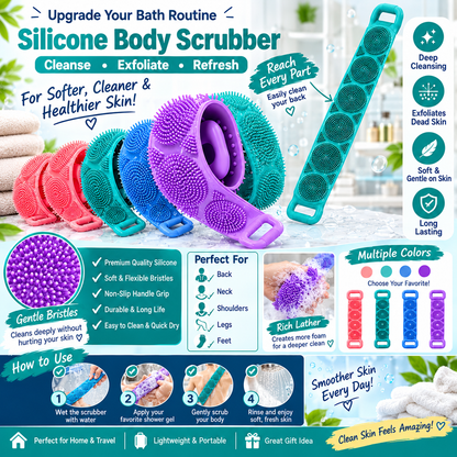 Silicone Body Scrubber Bath Belt For Men And Women Exfoliating Back Washer Shower Strap With Massage Nubs