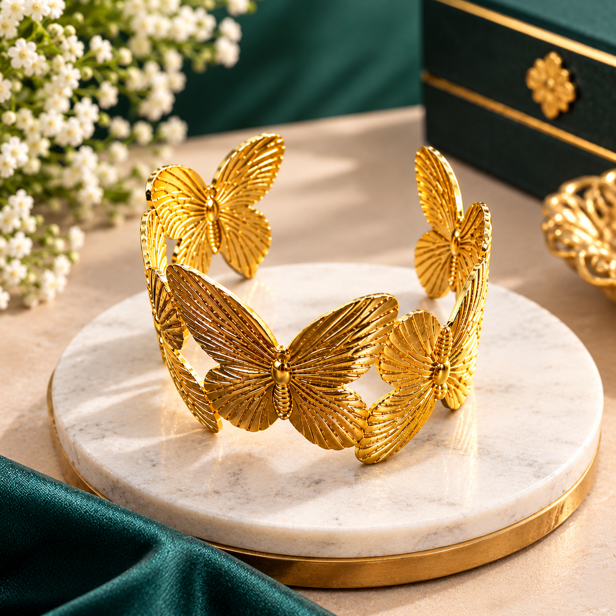Gold Butterfly Bracelet for Women – Elegant Adjustable Cuff Bangle, Luxury Fashion Jewelry