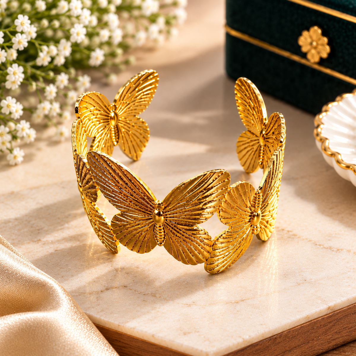 Gold Butterfly Bracelet for Women – Elegant Adjustable Cuff Bangle, Luxury Fashion Jewelry